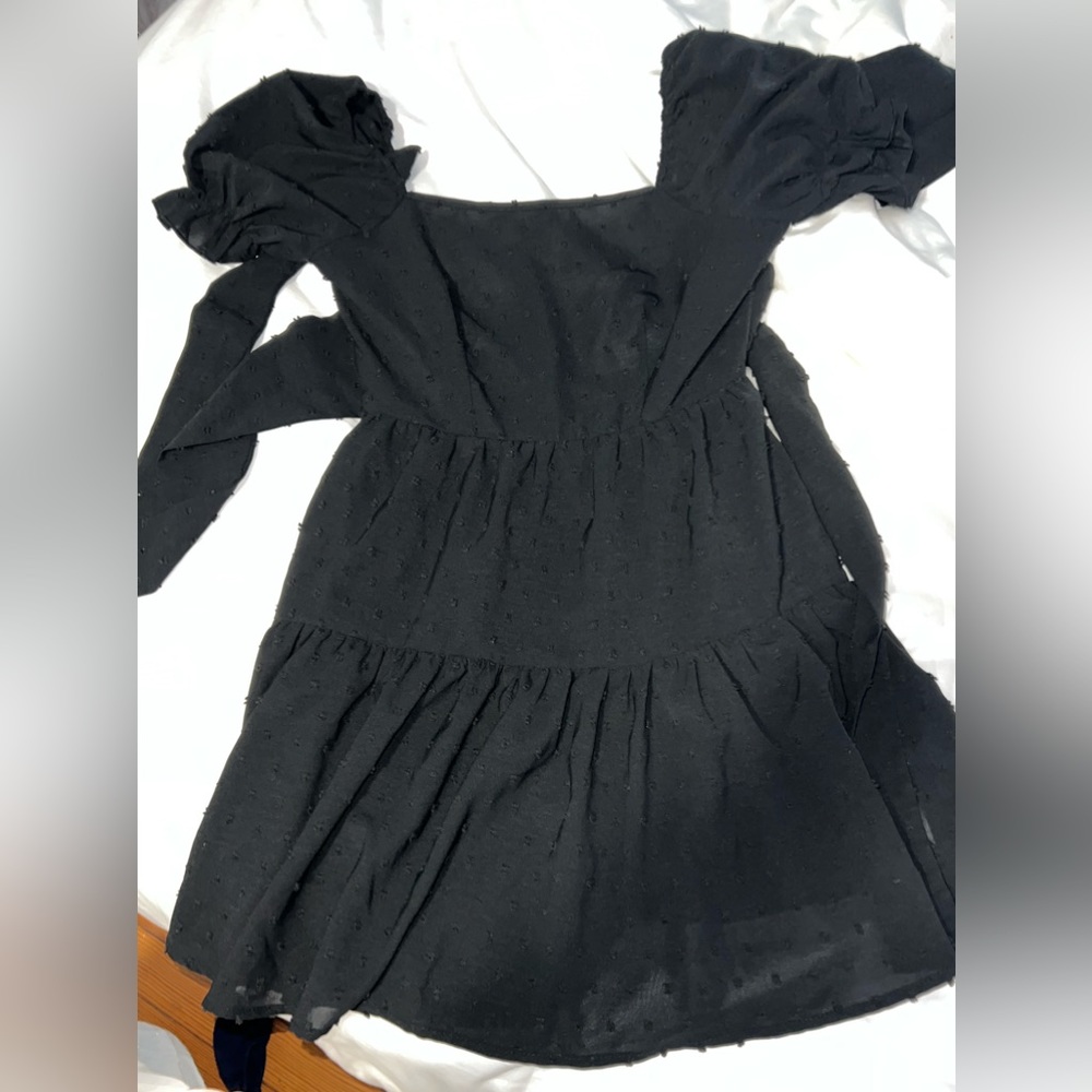 SHEIN Square Neck Black Dress- Open Back With Ribbon Tie- SMALL